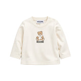 Moschino Kids Maglia Beige a Maniche Lunghe con Stampa Teddy Bear e Logo per Neonati