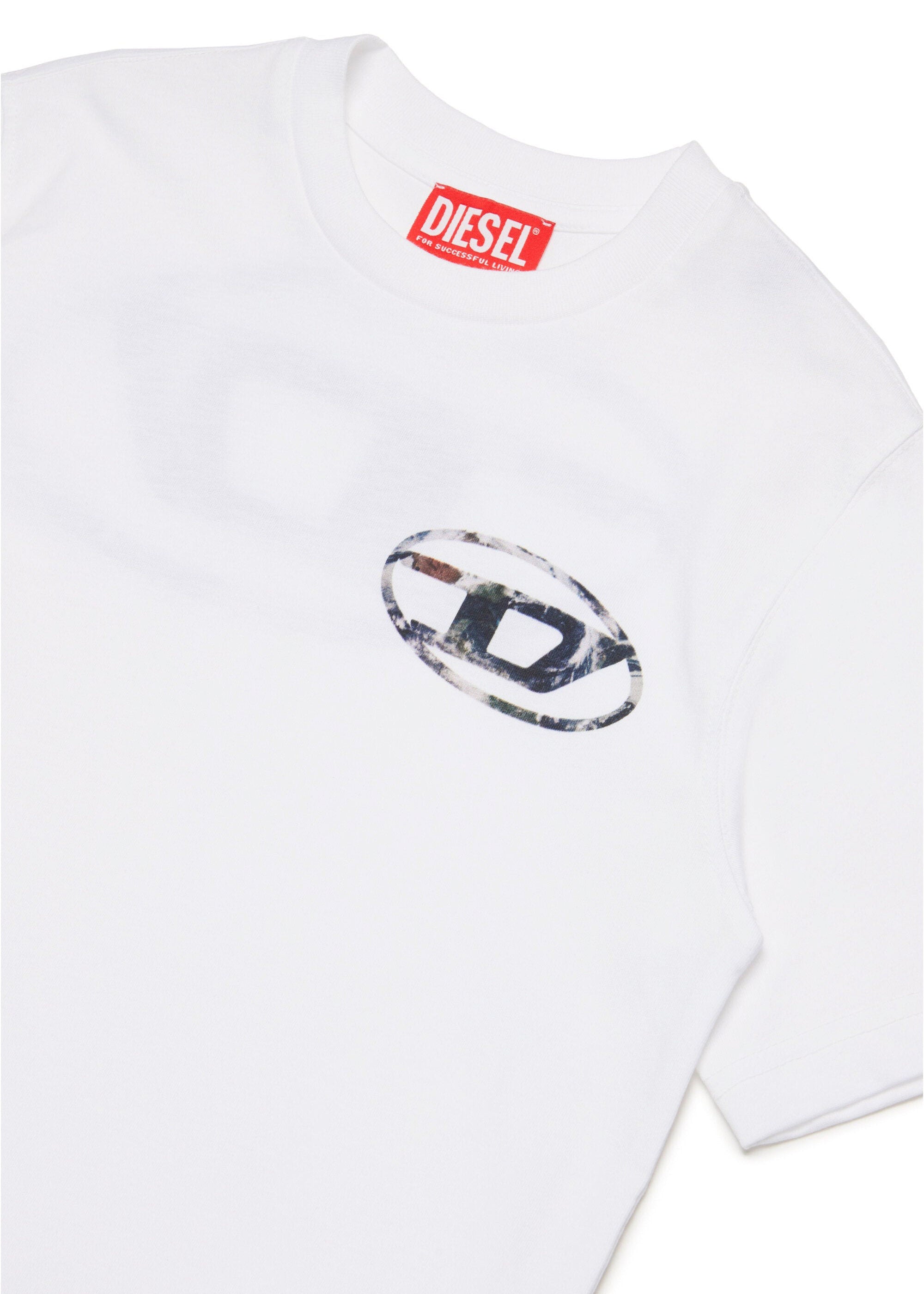 Diesel Kids T-shirt Bianca con Stampa Oval D per Bambini (dettaglio)