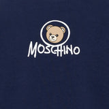 Moschino Kids Felpa Blu Navy Girocollo con Stampa Teddy Bear e Logo per Bambini