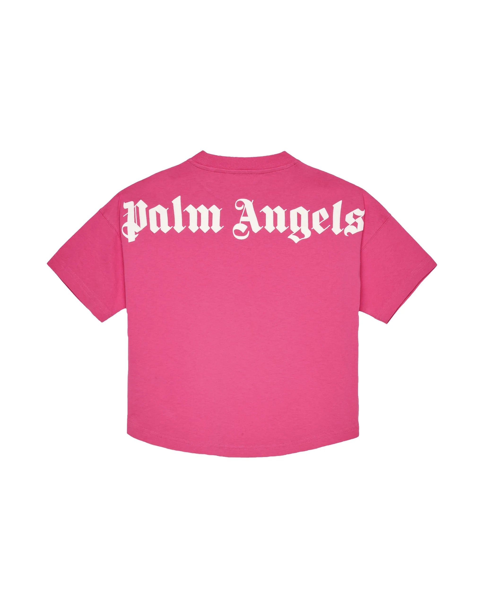 Palm Angels Kids T-Shirt Fucsia con Logo Bianco per Bambine