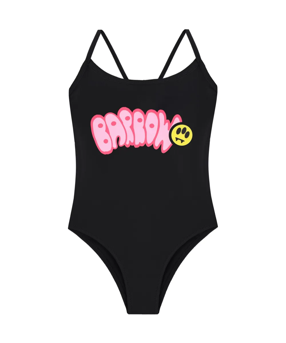 Barrow Kids Costume Intero Nero con Stampa Logo Rosa per Bambine