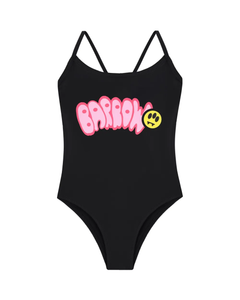 Barrow Kids Costume Intero Nero con Stampa Logo Rosa per Bambine