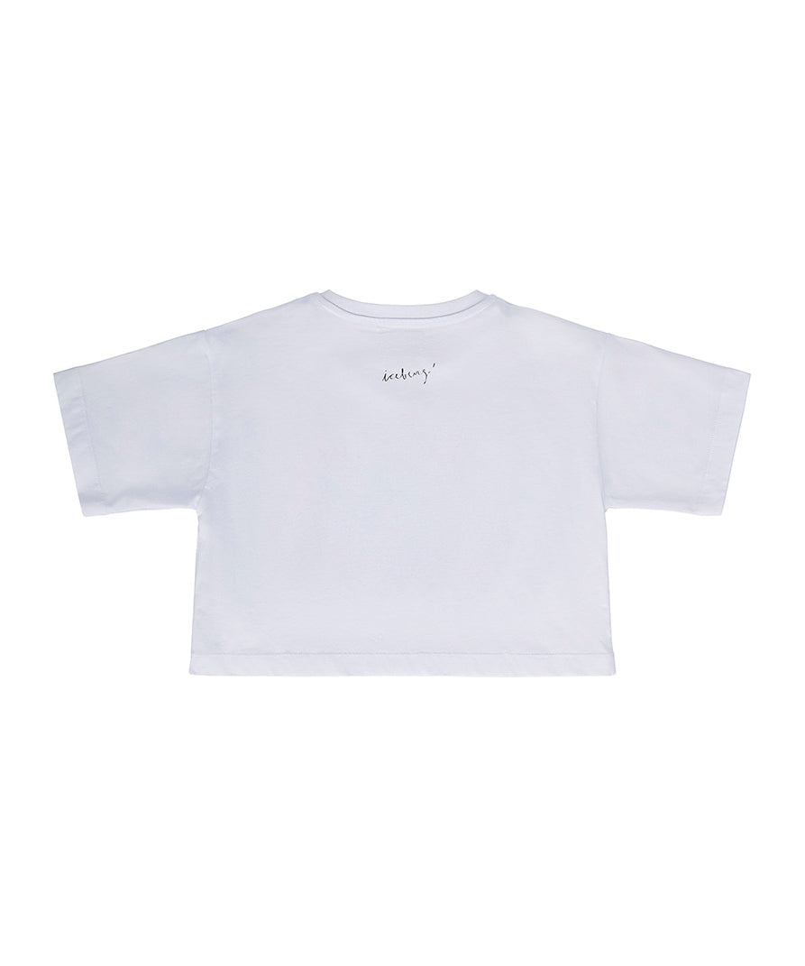 Iceberg Kids T-shirt Crop Bianca con Stampa per Bambine