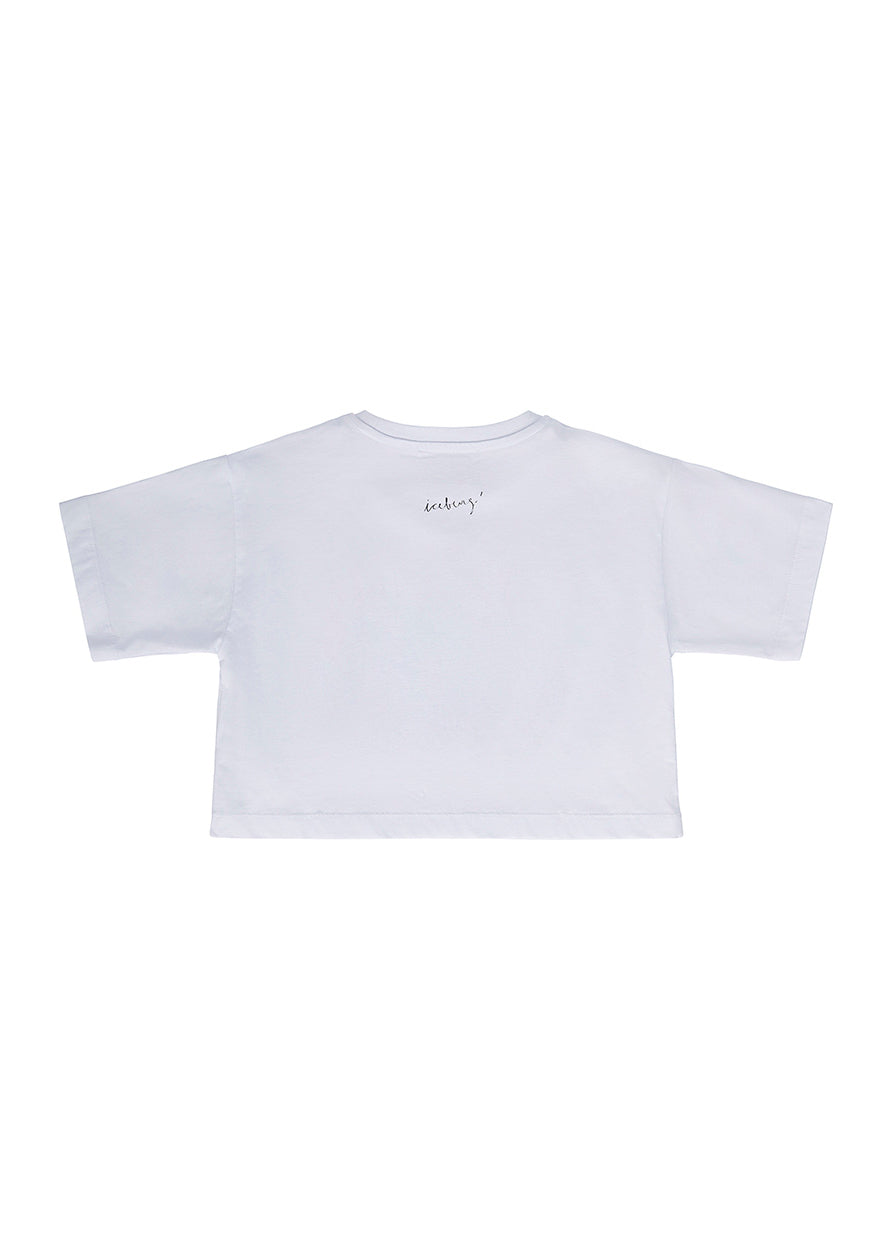 Iceberg Kids T-shirt Crop Bianca con Stampa per Bambine