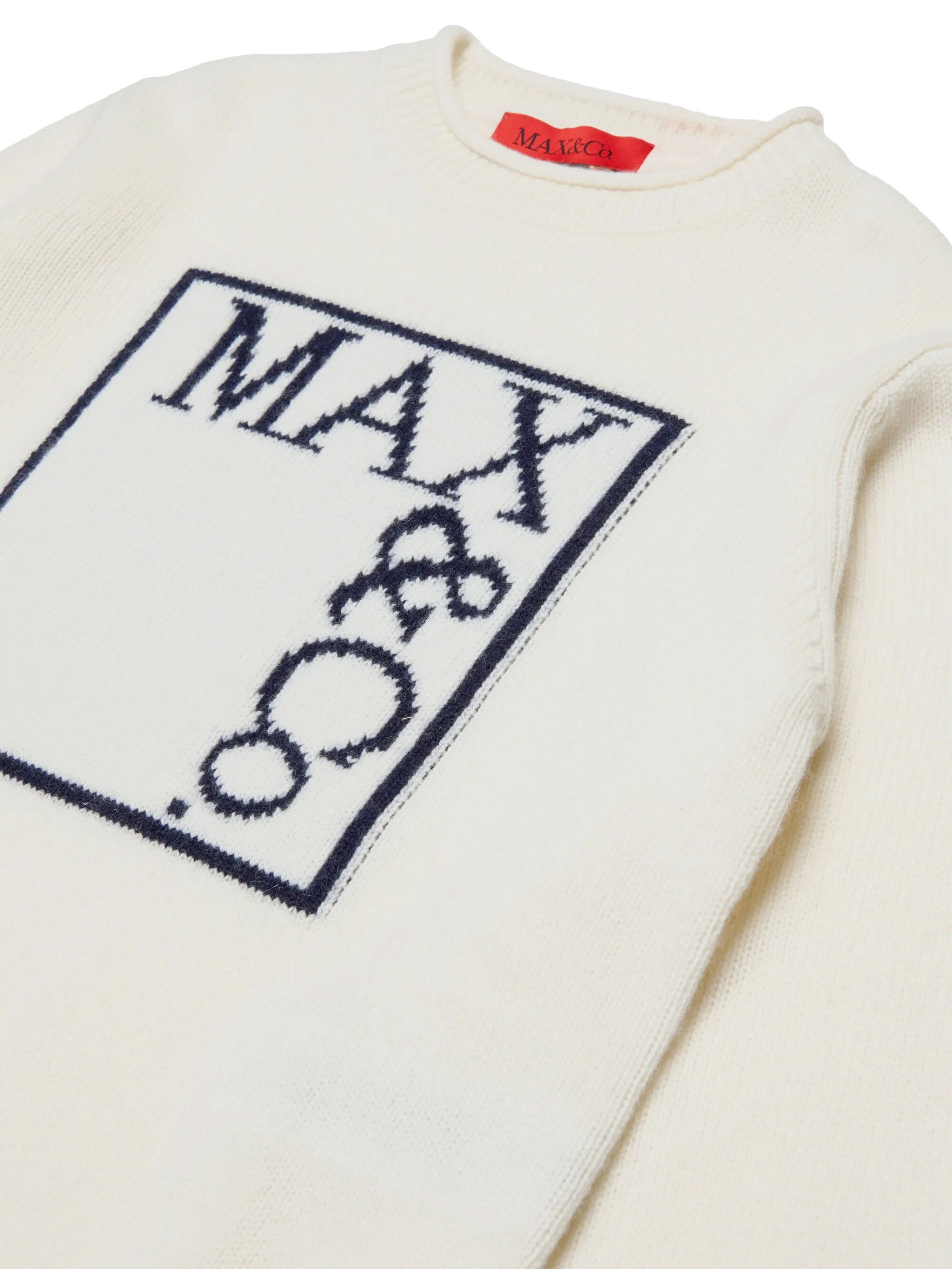MAX&Co. Kids Maglione Girocollo Panna con Maxi Logo Intarsiato per Bambine