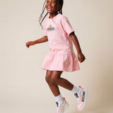 Moschino Kids Abito Rosa con Gonna Rouches e Logo Teddy Bear per Bambine
