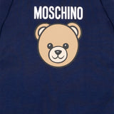 Moschino Kids Tutina Blu Navy in Cotone con Colletto e Stampa Teddy Bear e Logo per Neonati