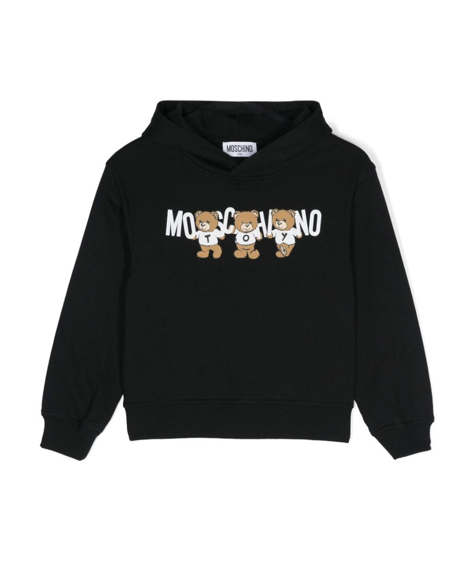 Moschino Kids Felpa Nera con Cappuccio con Logo Teddy Bear per Bambini