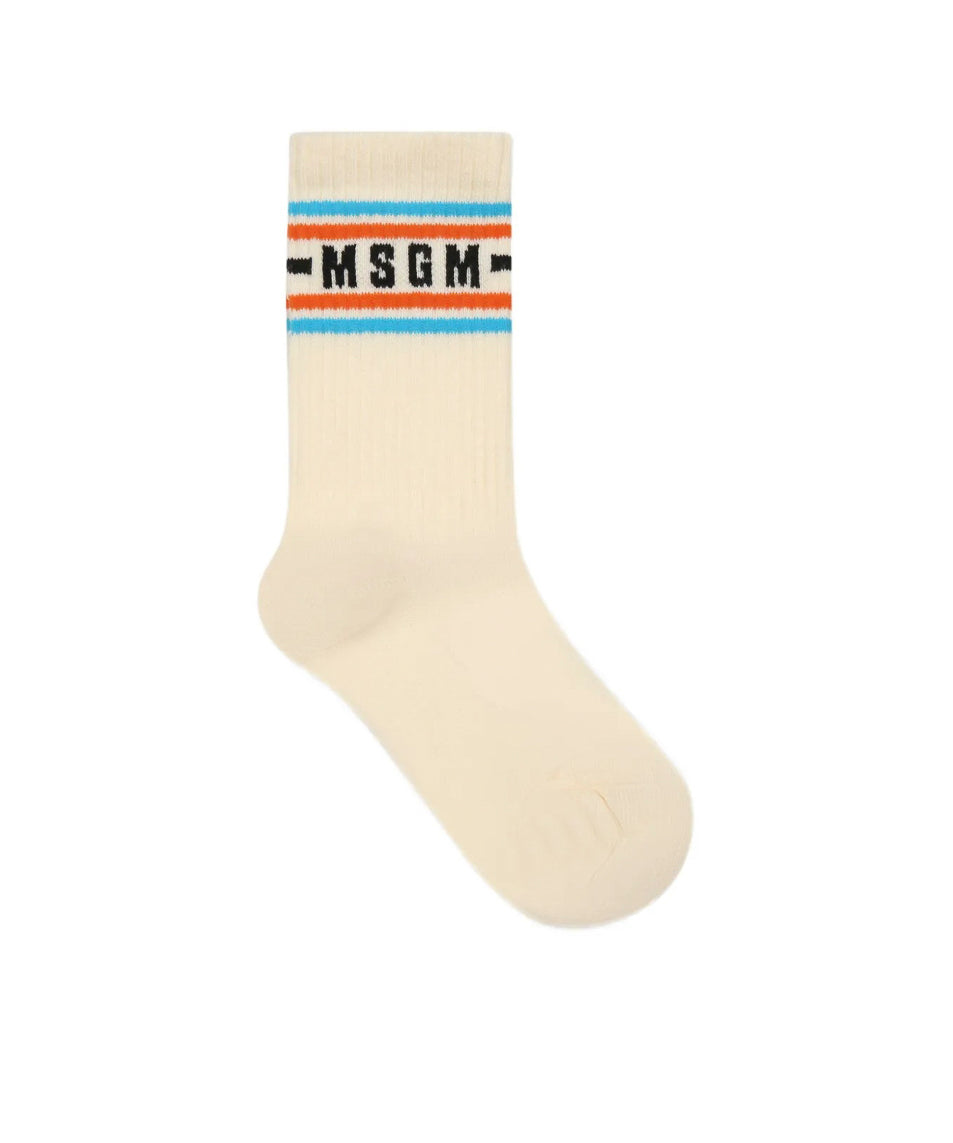 MSGM Kids Calzini Crema con Logo per Bambini