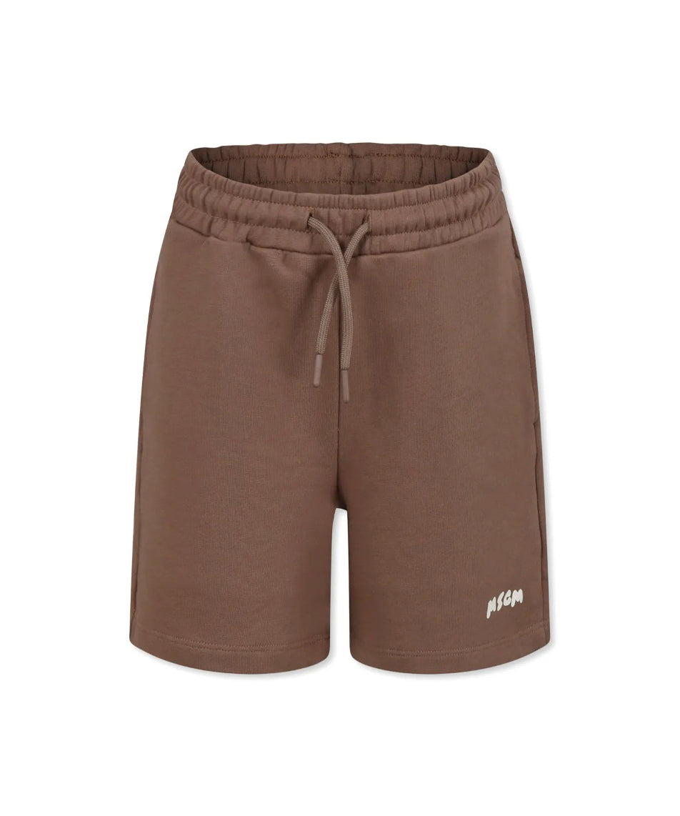 MSGM Kids Bermuda Marrone con Logo per Bambini (fronte)