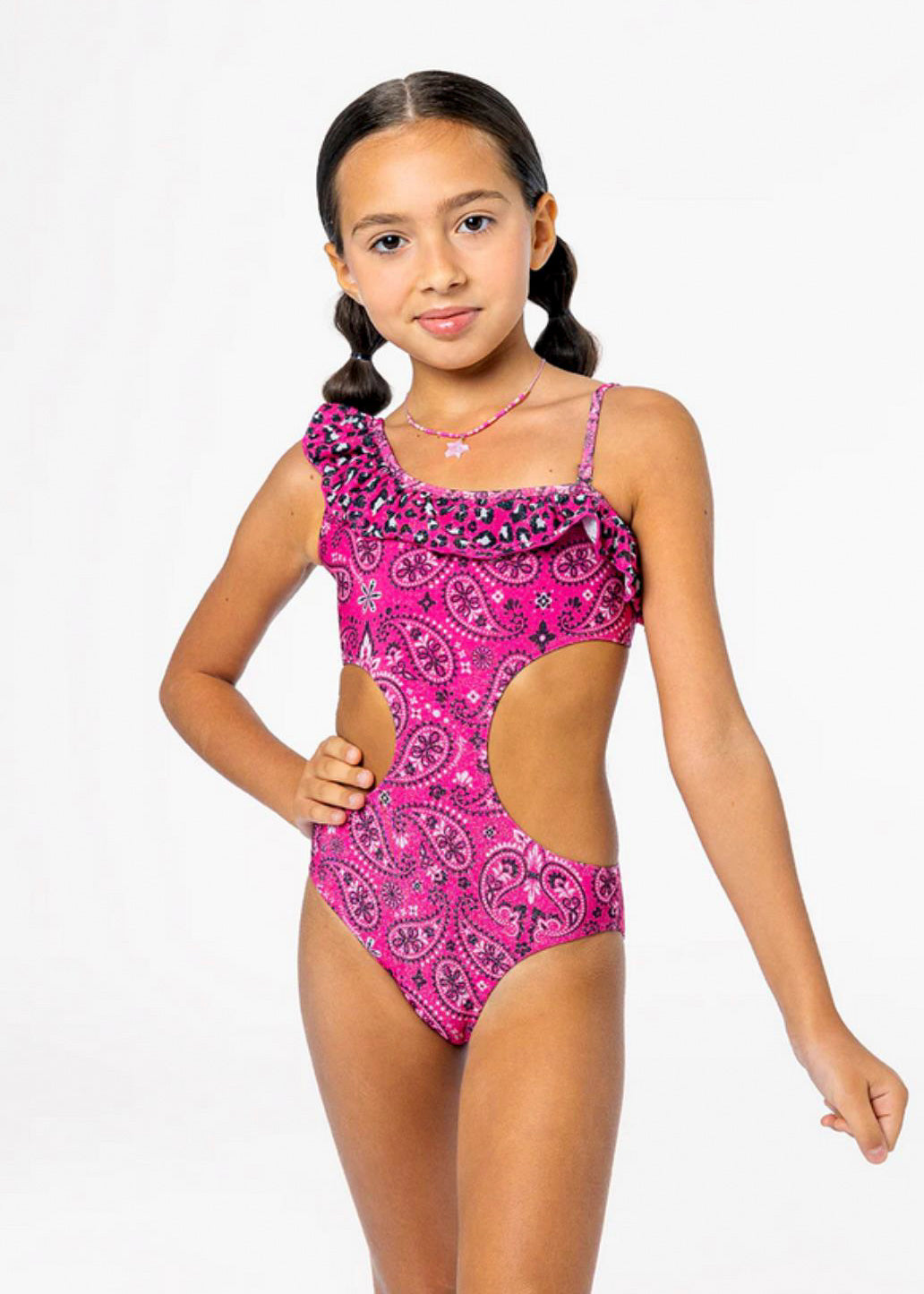 Costume Intero 4giveness Bambina Fucsia con Rouches