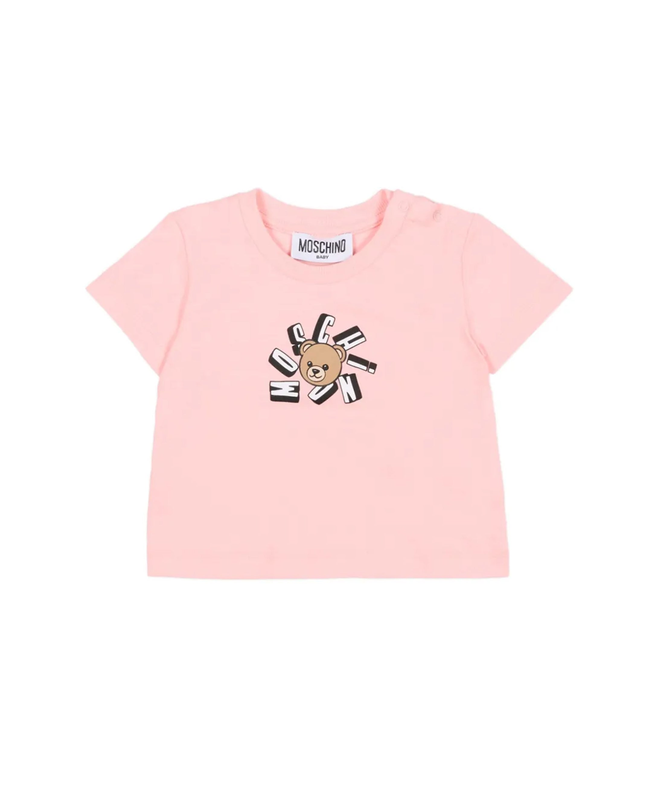 Moschino Kids T-Shirt Rosa con Logo Teddy Bear per Neonate