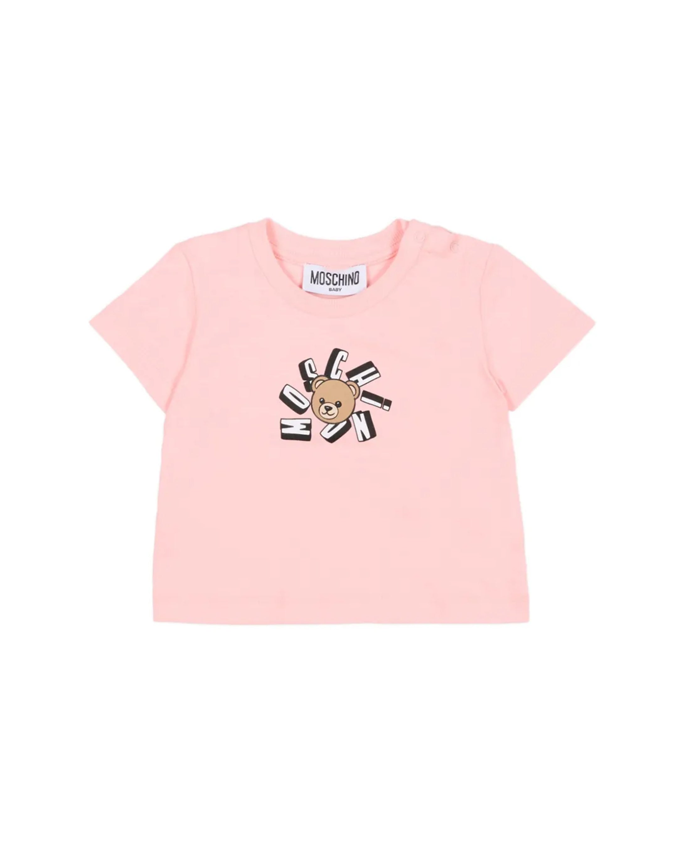 Moschino Kids T-Shirt Rosa con Logo Teddy Bear per Neonate