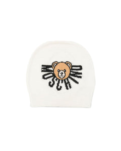 Moschino Kids Cappello Panna con Logo Teddy per Neonati