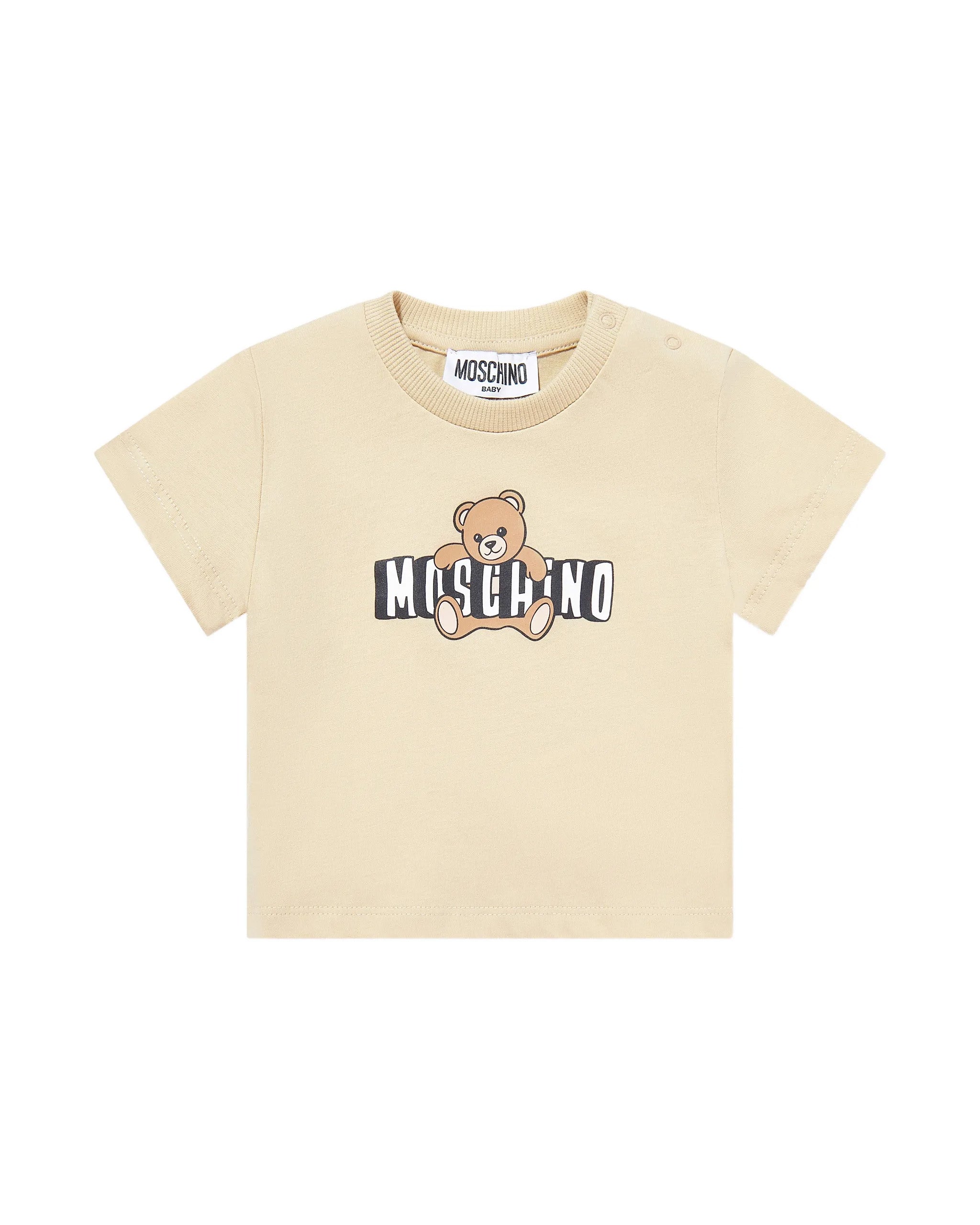 Moschino Kids T-Shirt Beige con Logo Teddy Bear per Neonati