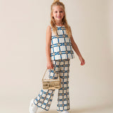 Elisabetta Franchi La Mia Bambina Ivory Top with Blue Logo Pattern for Girls