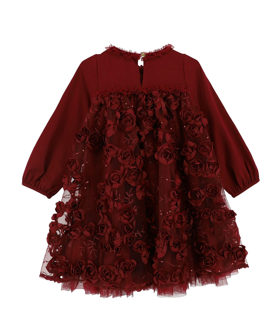 Angel's Face Abito Rosso con Tulle e Fantasia Rose con Fiocco per Bambine