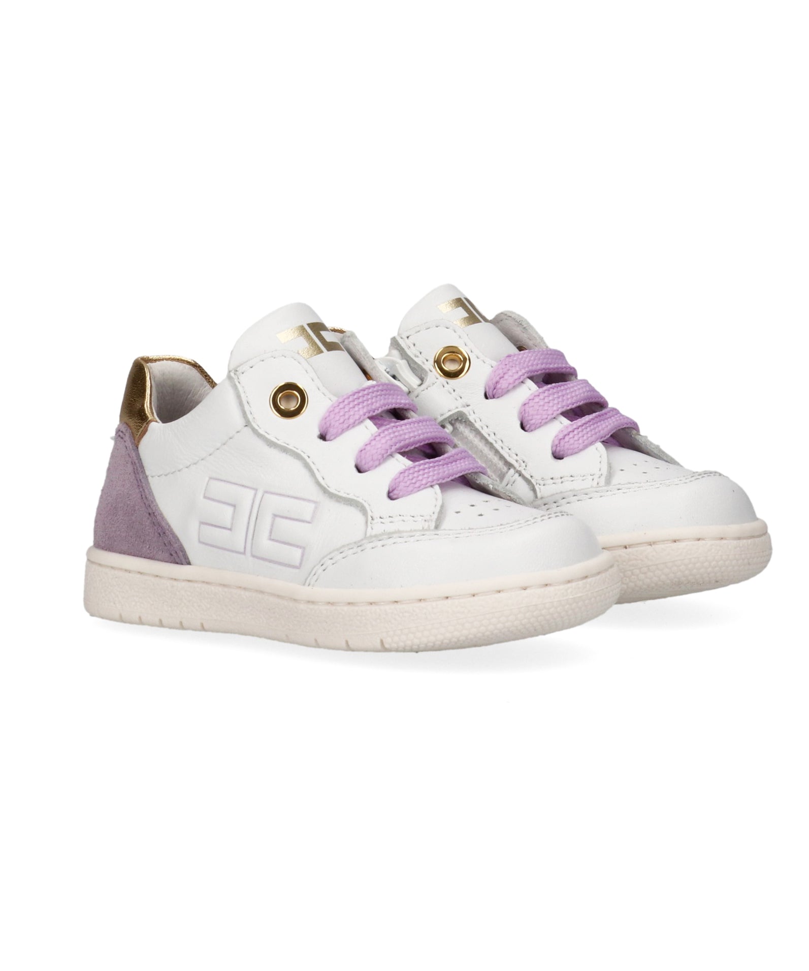 Elisabetta Franchi La Mia Bambina Sneakers Bianco/Oro/Lilla con Logo per Neonate