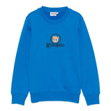 Moschino Kids Felpa Blu Girocollo in Cotone con Stampa Teddy Bear e Logo per Bambini