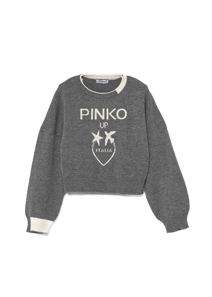 Pinko Kids Maglione Grigio con Intarso Logo per Bambine