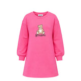 Moschino Kids Vestito Fuxia in Felpa con Stampa Teddy Bear e Logo per Bambine