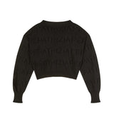 Patrizia Pepe Kids Maglia Nero con Logo All-Over Traforata per Bambine