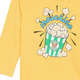 Moschino Kids Maglia Gialla a Maniche Lunghe con Stampa Popcorn Teddy Bear e Logo Unisex per Neonati