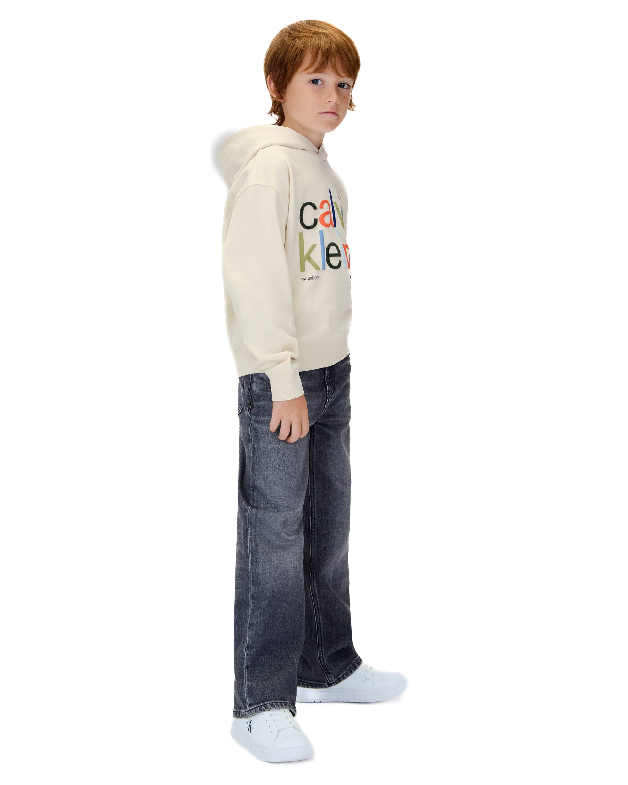 Calvin Klein Kids Felpa con Cappuccio WhiteCap Gray per Bambini