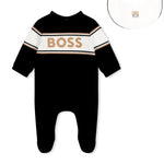 Boss Kids Tutina Nera con Logo con Bavetta  per Neonati