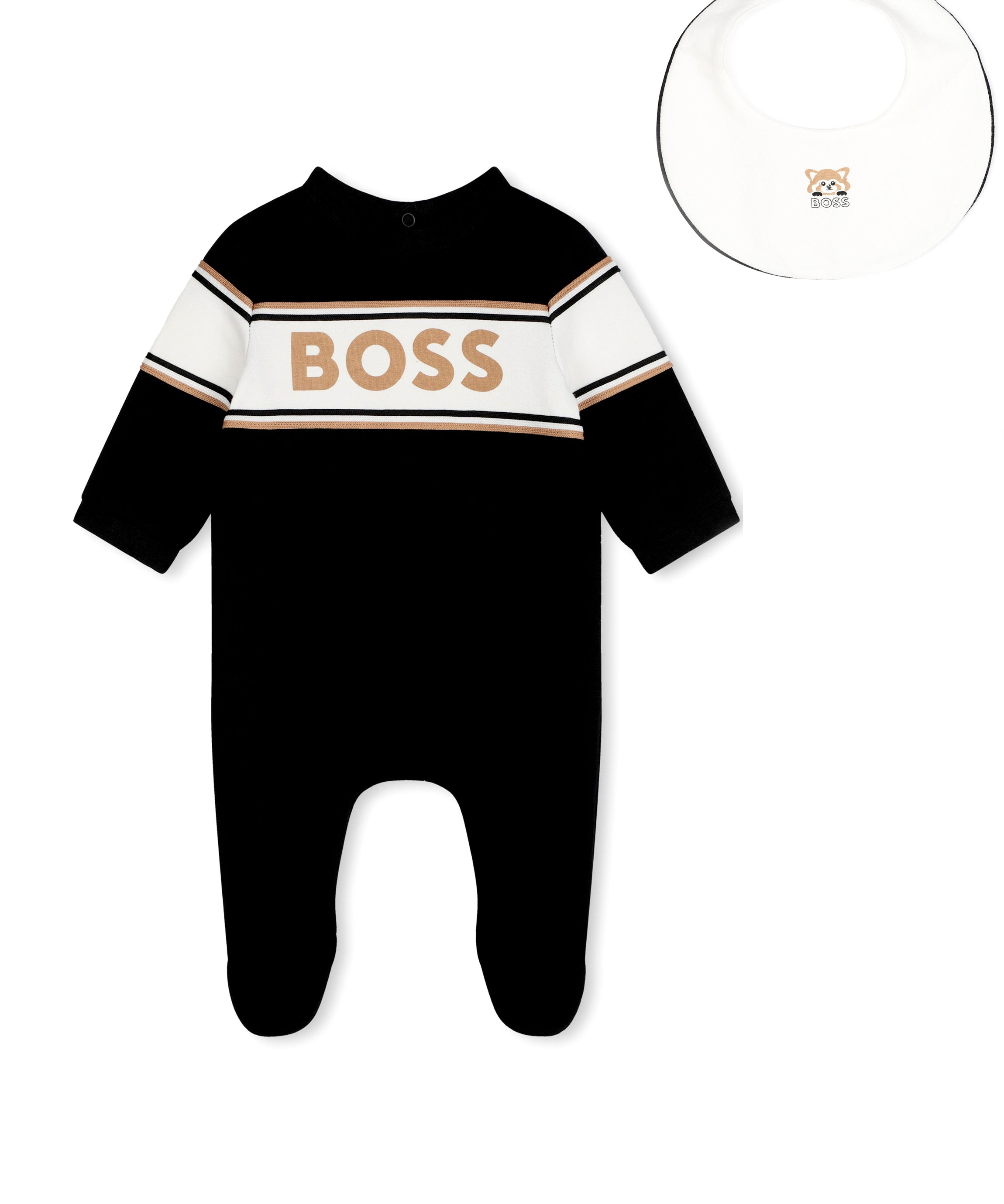 Boss Kids Tutina Nera con Logo con Bavetta  per Neonati