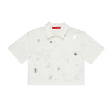 Max & Co Kids Camicia Crop Bianca con Pois Argento per Bambine