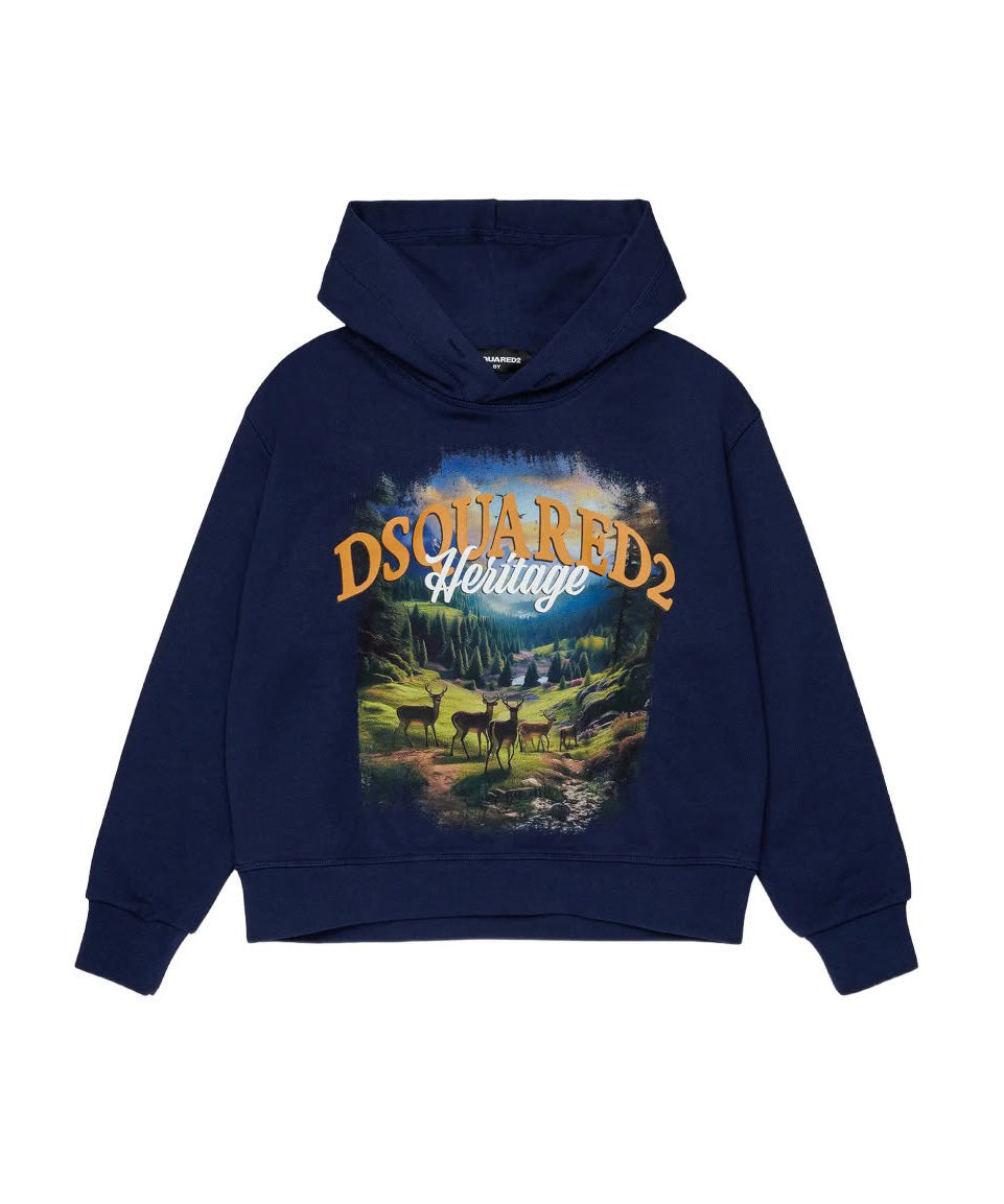 Dsquared2 Kids Felpa Blu con Stampa Heritage per Bambini