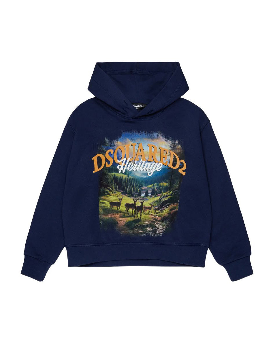 Dsquared2 Kids Felpa Blu con Stampa Heritage per Bambini