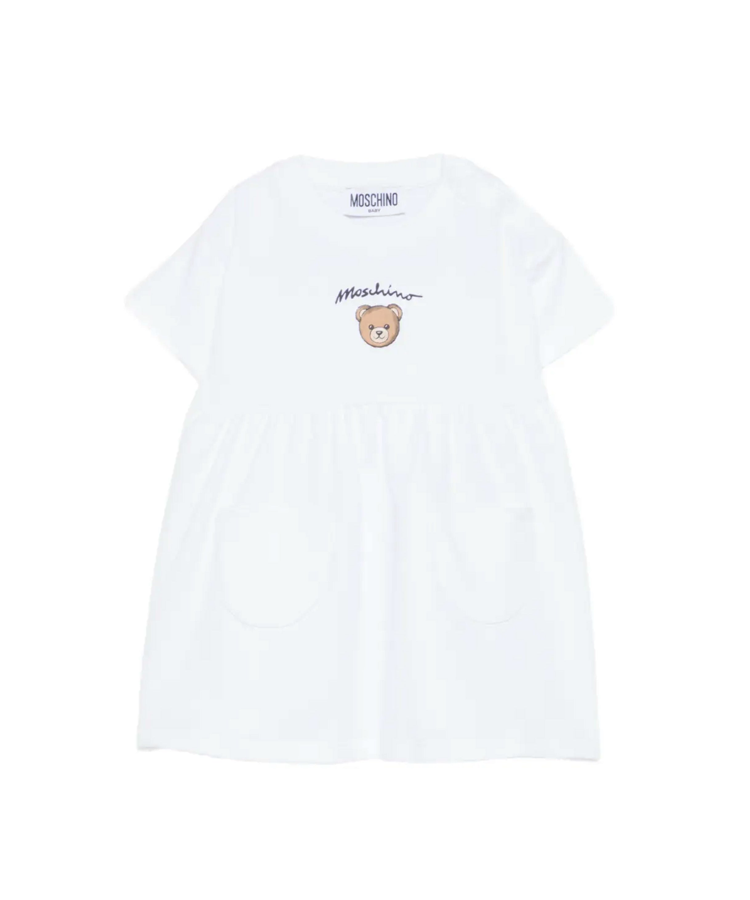 Moschino Kids Abito Bianco Con Logo Teddy Bear per Neonate