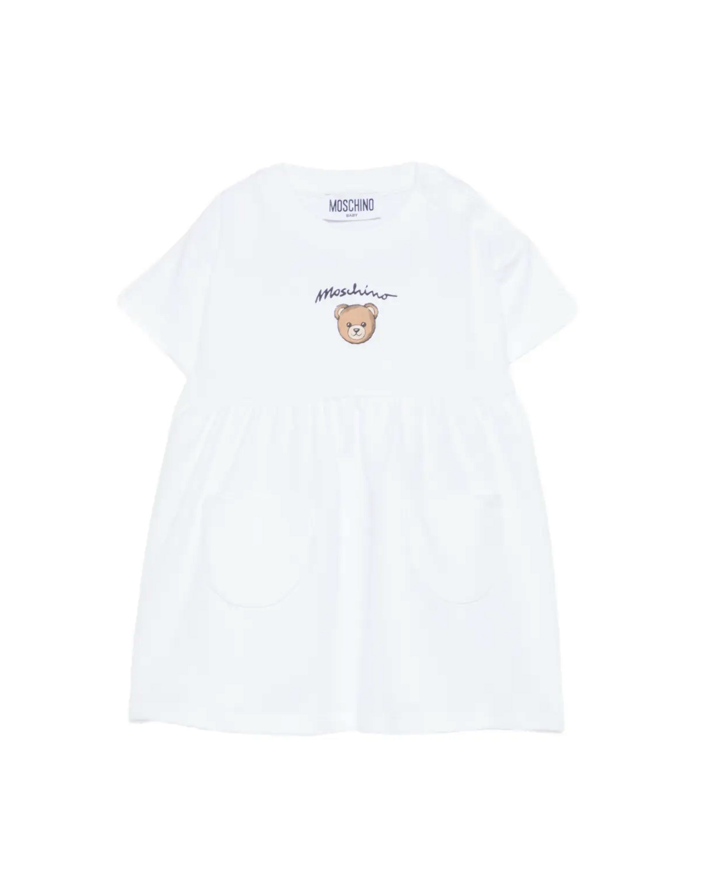 Moschino Kids Abito Bianco Con Logo Teddy Bear per Neonate