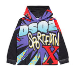 Dsquared2 Kids Felpa Nera con Cappuccio con Stampa Sport EDTN per Bambini 