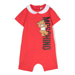Moschino Kids Pagliaccetto Rosso con Stampa Teddy Bear (fronte)