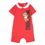 Moschino Kids Pagliaccetto Rosso con Stampa Teddy Bear (fronte)