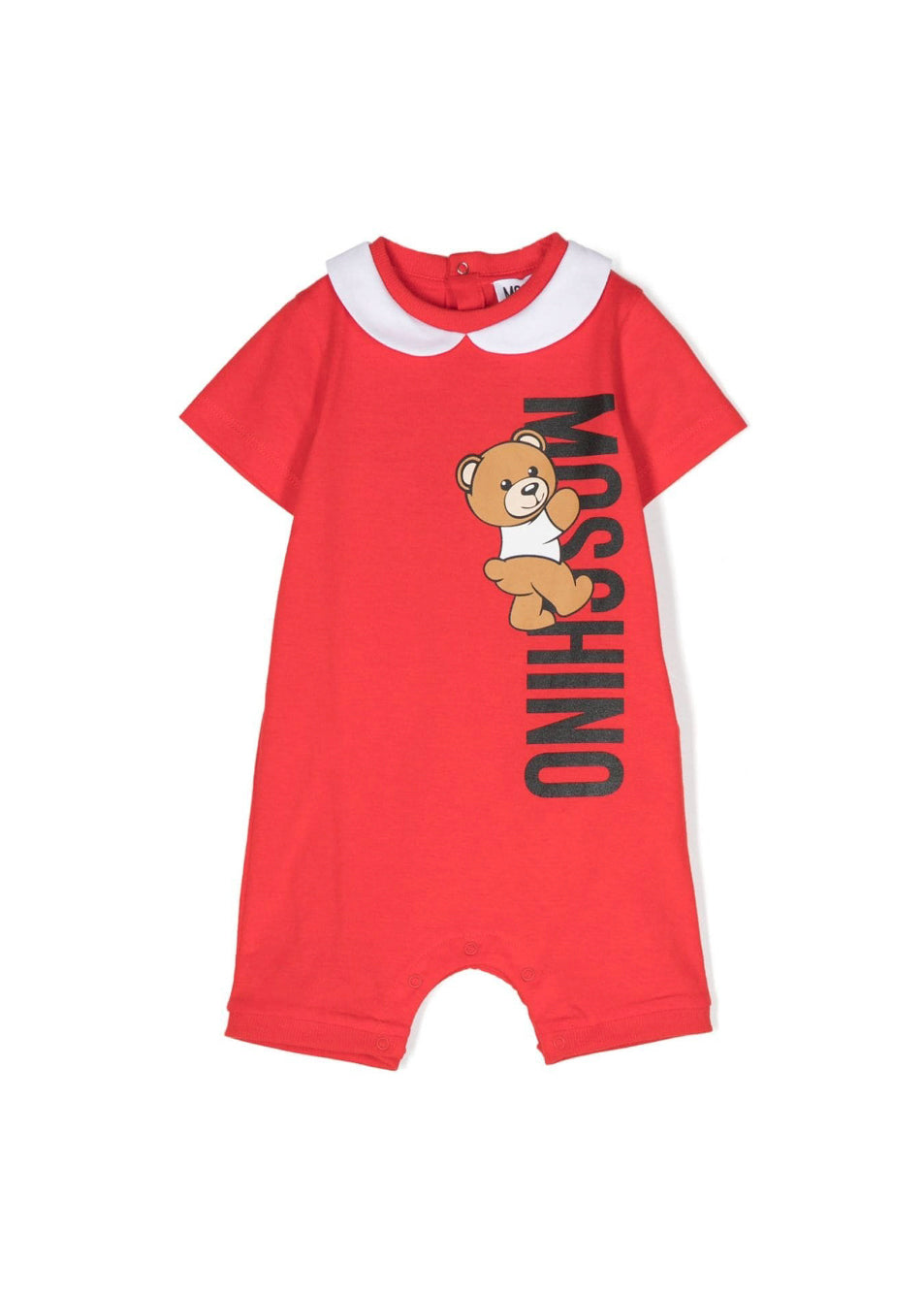 Moschino Kids Pagliaccetto Rosso con Stampa Teddy Bear (fronte)