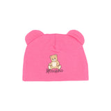 Moschino Kids Cappello Fuxia con Stampa Logo Tedddy per Neonate