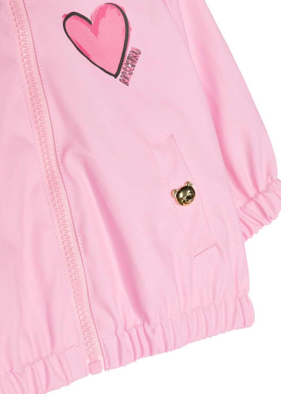Moschino Kids Giubbino Rosa con Stampa Teddy Bear per Neonate