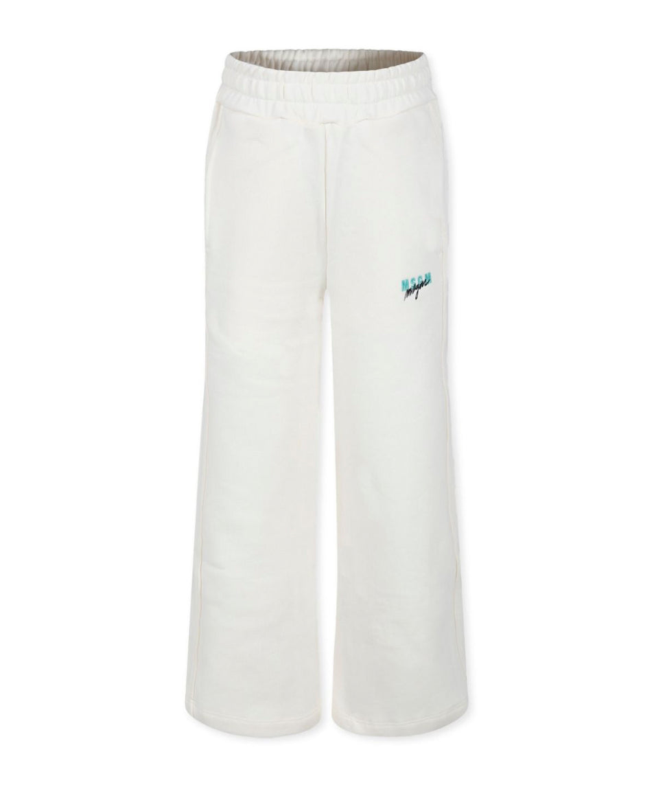 MSGM Kids Pantaloni in Tuta Crema Wide Leg per Bambine