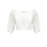 Twinset Kids Top Bianco con Pizzo per Bambine