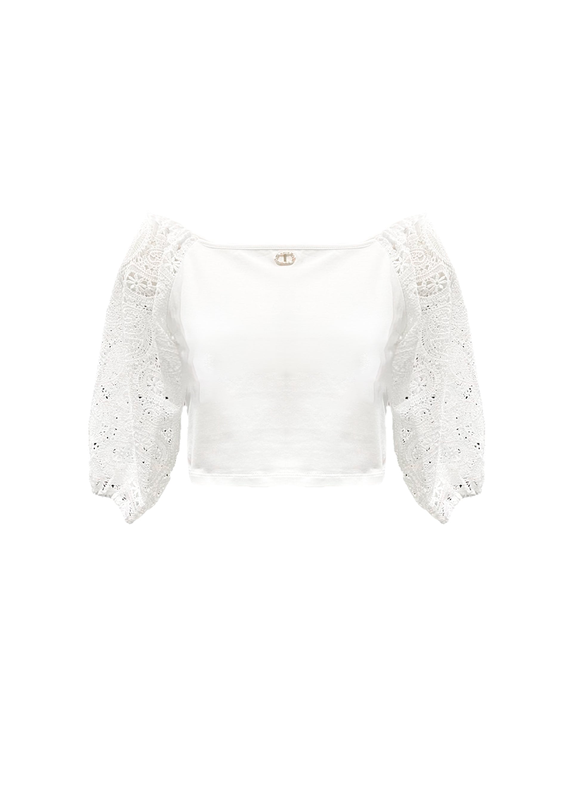 Twinset Kids Top Bianco con Pizzo per Bambine