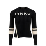 Pinko Kids MAglia Pinko Nera a Costine  Manighe lunghe e Logo Frontale
