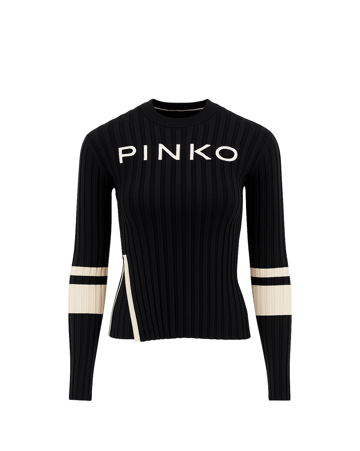 Pinko Kids MAglia Pinko Nera a Costine  Manighe lunghe e Logo Frontale