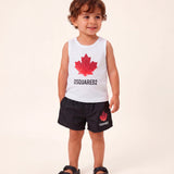 Dsquared2 Kids Canotta Bianca con Stampa Logo Foglia D'acero per Neonati