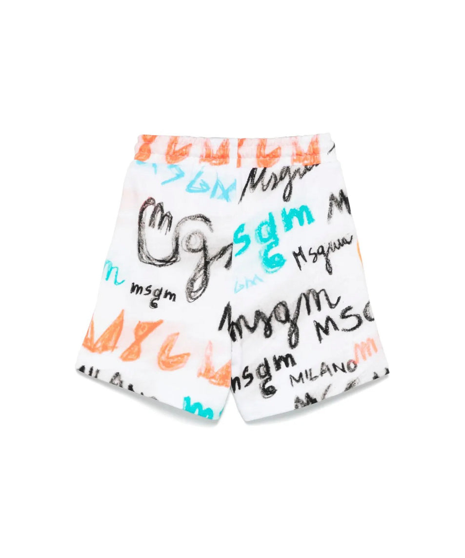 MSGM Kids Bermuda Bianco con Stampa All Over per Bambini (retro)