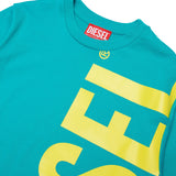 Diesel Kids T-shirt Verde Smeraldo con Maxi Stampa Logo Unisex per