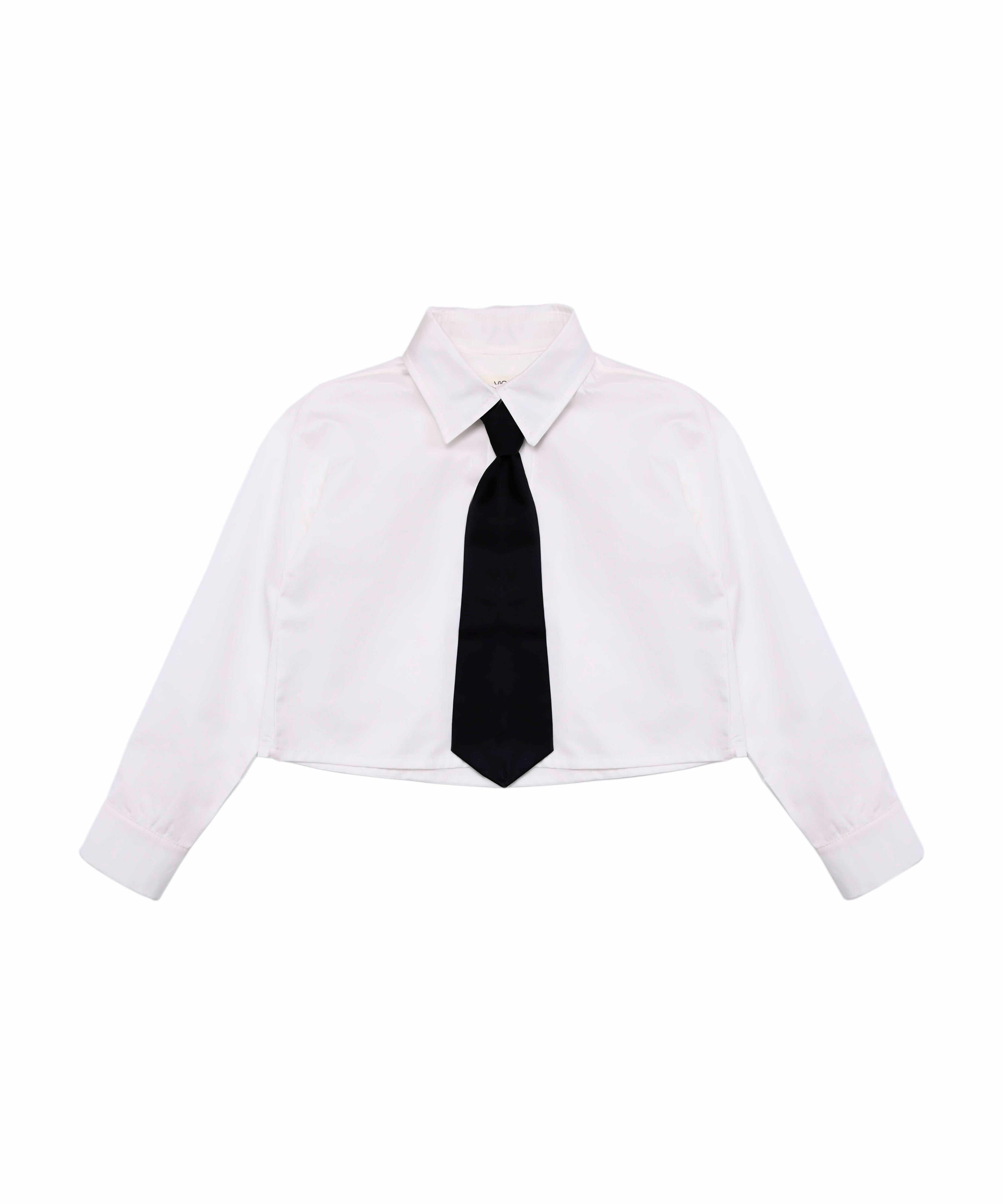 Vicolo Kids Camicia Panna Crop Black Tie per Bambine